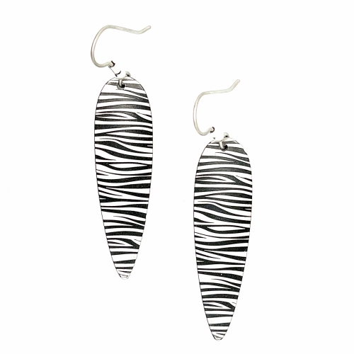 Zebra Print Titanium Long Drop Earrings